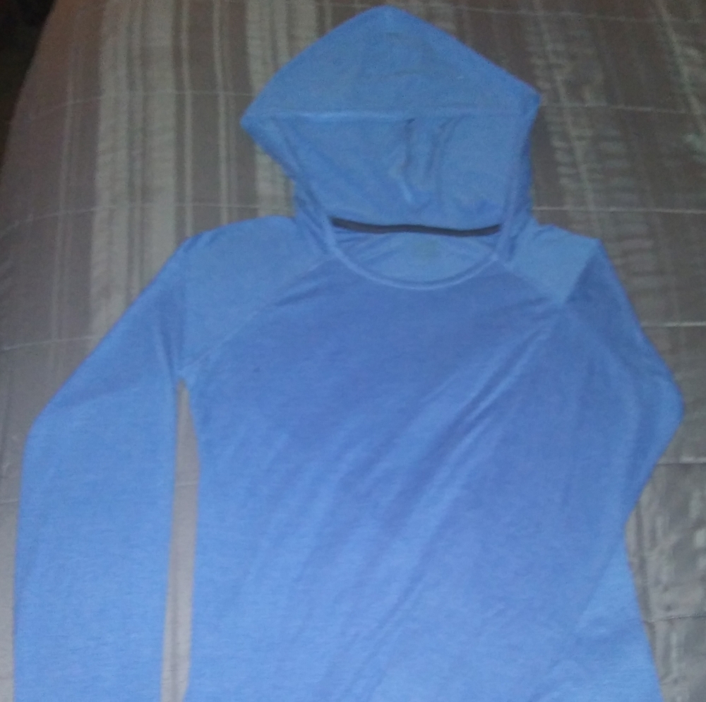 Blue long sleeve shirt with hood